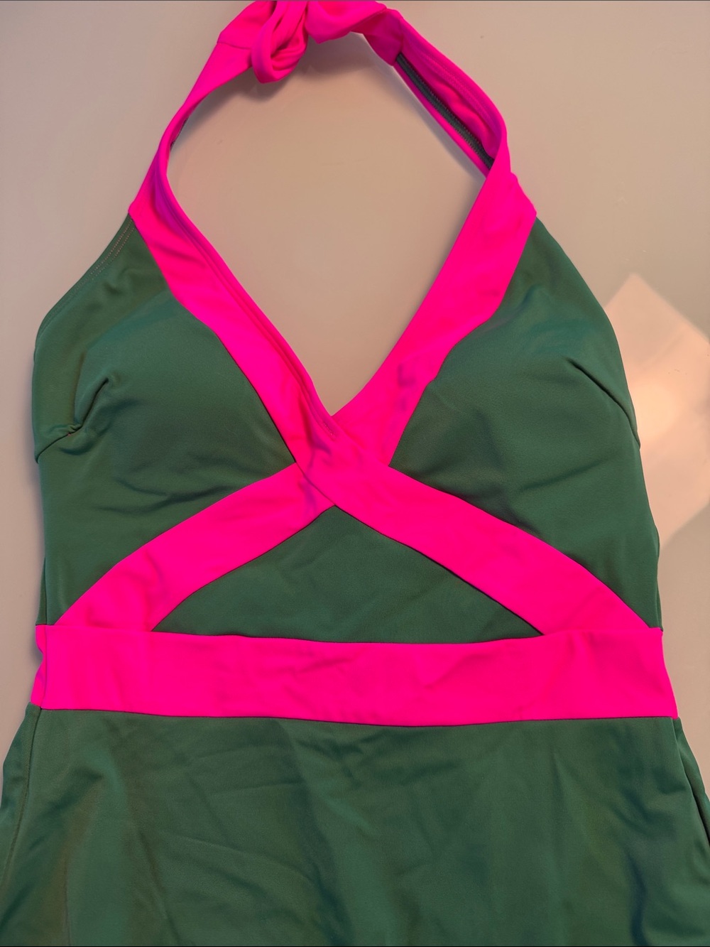 Boden Kefalonia Halterneck Swimsuit in the green and hot pink colorway. Size 8 - Picture 3 of 14